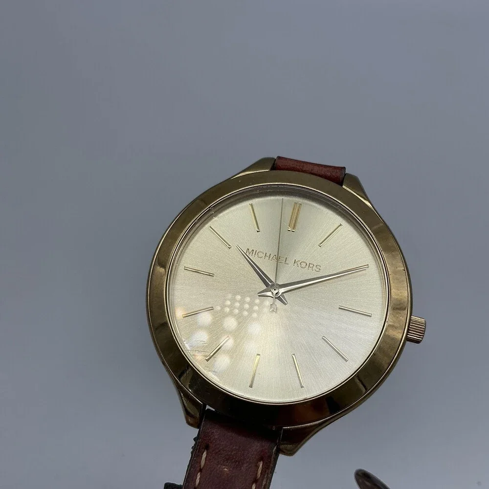 Michael Kors MK2256 Womens Watch 42mm Brown Leather Wrap Strap New Battery